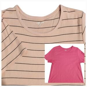Lot of 2 Lands' End Shaped Fit T-shirt tops sz 1X and 2X, pink & peach striped